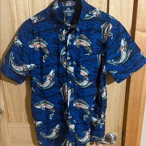 Eddie Bauer Blue Fish Pattern Men's Shirt